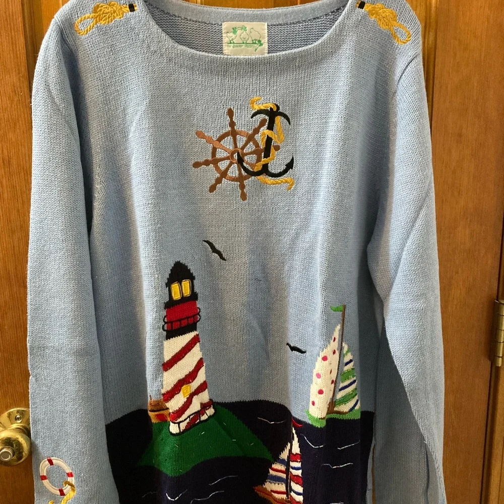 Nautical embroidered Quaker factory large sweater